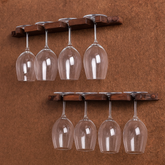 ONIJA Rustic Wall Mounted Stemware Rack Holder Fits 8 Wine Glasses Walnut Wooden Wine Glass Holder Set Of Two Wine Glass Bar Cabinet For Wall, Hanging Shelves